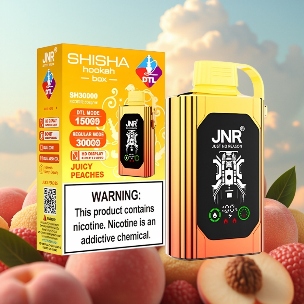 JNR Shisha Hookah Box 20500 Puffs Dispozabil Vape Sočne Breskve, 25ml, Dual Mesh Coil, Type-C