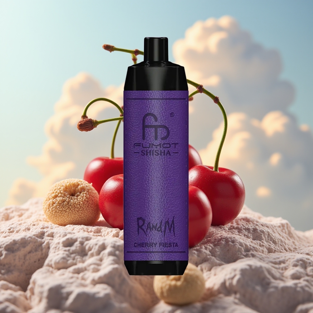 RandM Fumot Shisha 10000 Pufova Jednokratna Vape - LED Indikator, 18ml Tekućine, 850 mAh Baterija, 0.6ohm Mesh Kalem, Višnja Fiesta