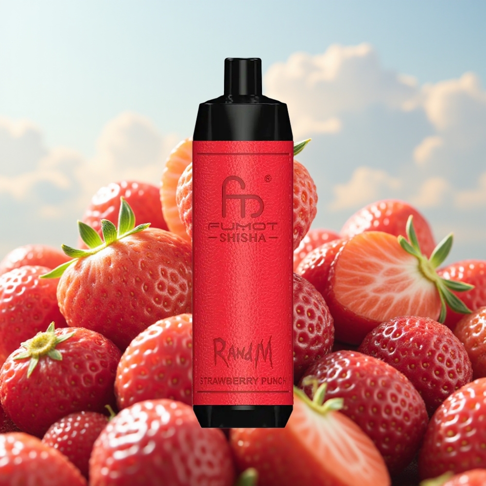 RandM Fumot Shisha 10000 Pufova Jednokratna Vape sa LED indikatorom, 18ml tečnosti, 850mAh baterija - Jagoda Punč