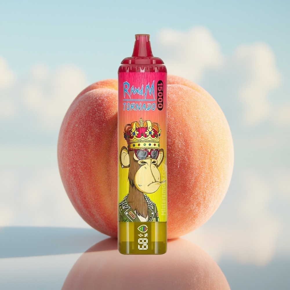RandM Fumot Tornado 15000 Puffs Dispozabil Vape Led Breskva sa 25ml tečnosti, 850mAh baterija, Mesh Coil 0.9 Ohm