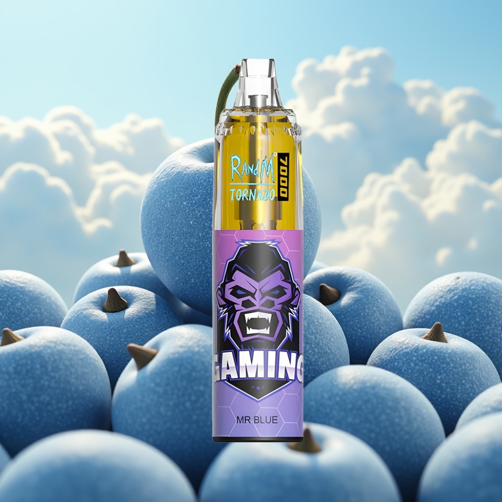 Fumot Tornado 7000 Dispozabil Vape - 7000 Pufova, 14 ML Tekućine, 850 MAH Baterija, Mesh Kalem, Tip-C Port, RGB Svetlo, Dr. Plavi