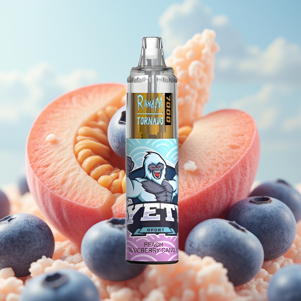 Fumot Tornado 7000 Dispozabil Vape - Breskva Borovnica Slatkiš, 7000 Puffova, 14 ML Tekućine, 850 MAH Baterija, Mesh Kalem