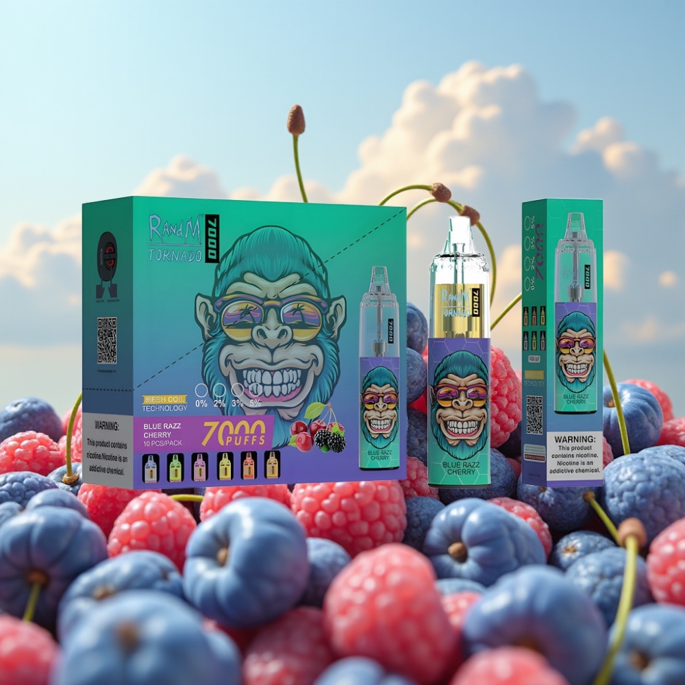 Fumot Tornado 7000 Dispozabil Vape - Plavi Malina Trešnja, 7000 Pufova, 14 ML Tekućine, 850 MAH Baterija, Mesh Kalem