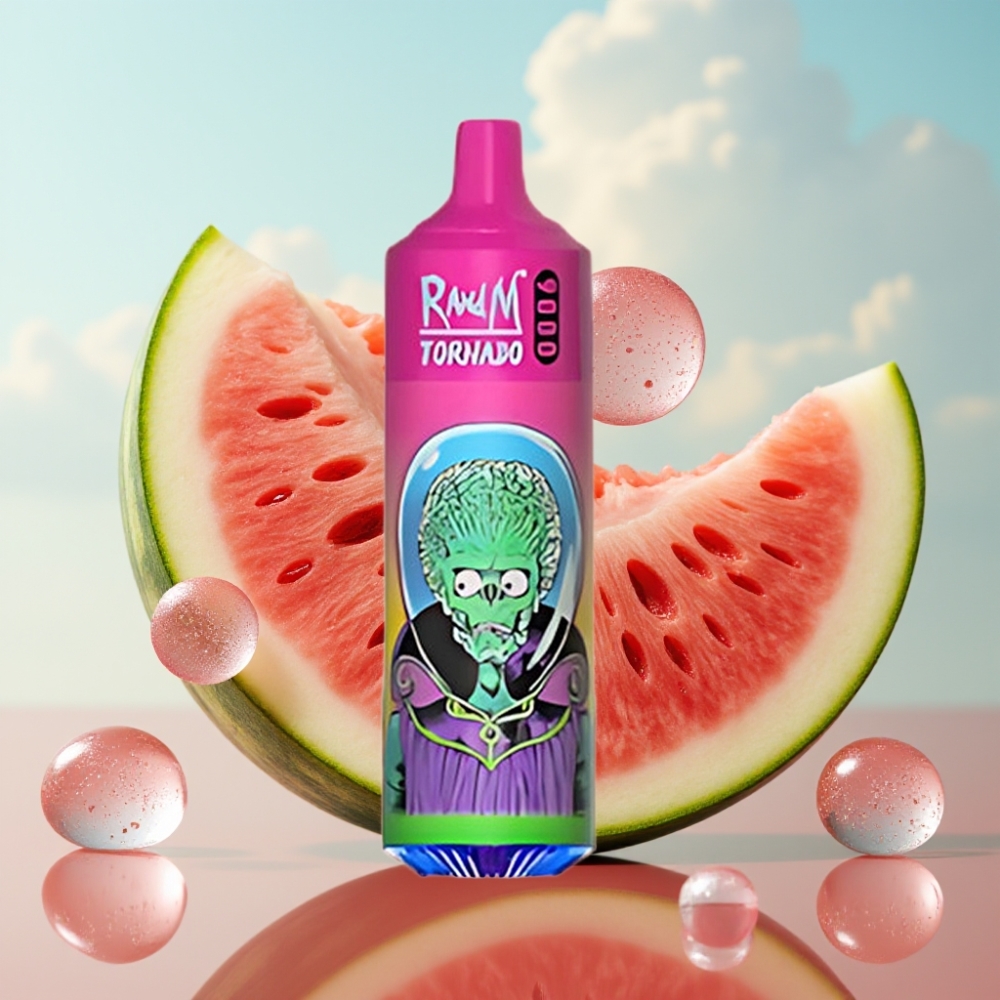 RandM Tornado 9000 Puffs – 850 mAh, 18 mL, Mesh Coil, RGB Display, Bubanj Žvaka (Watermelon Bubble Gum)
