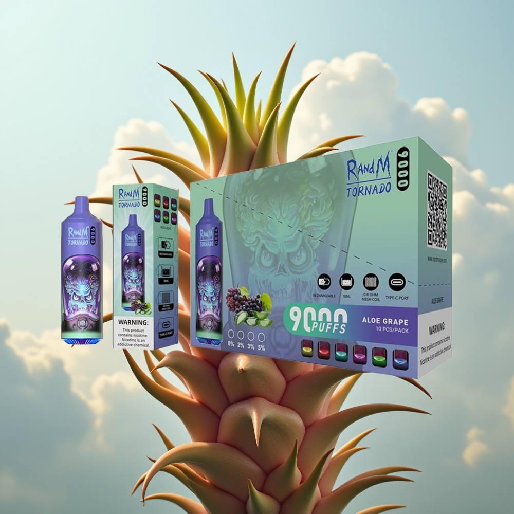 RandM Tornado 9000 Puffs Dispozabil Vape Aloe Grape - 850 mAh, 18 mL, Mesh Coil, RGB Display