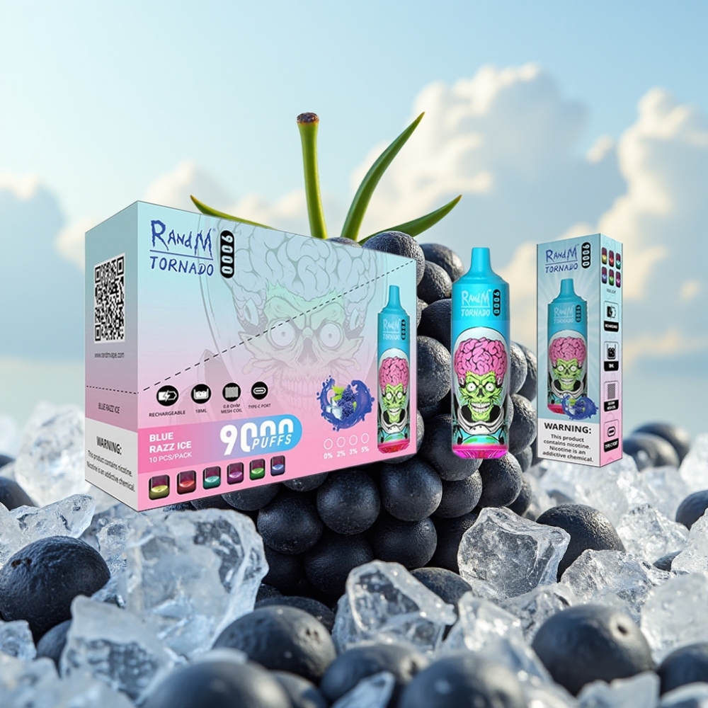 RandM Tornado 9000 Puffs Dispozabil Vape Crni Zmaj Led – 850 mAh, 18 mL, Mesh Coil, RGB Display