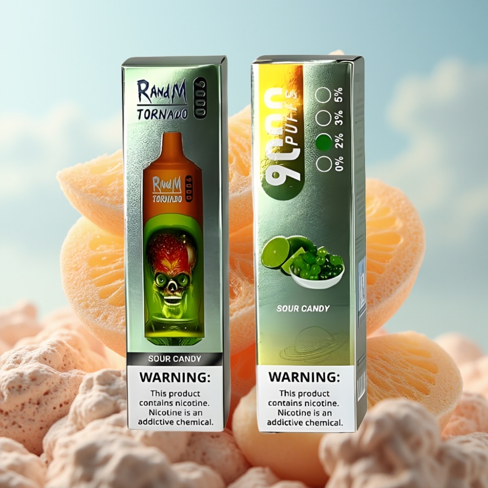 RandM Tornado 9000 Puffs Dispozabil Vape Kisela Bombonica – 850 mAh, 18 mL, Mesh Coil, RGB Display
