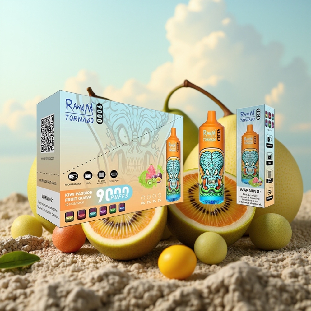 RandM Tornado 9000 Puffs Dispozabil Vape Kiwi Pasija Guava – 850 mAh, 18 mL, Mesh Coil