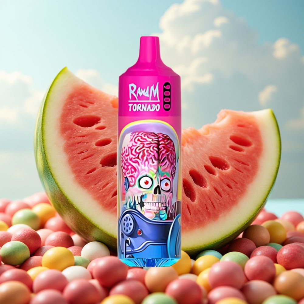 RandM Tornado 9000 Puffs Dispozabil Vape Lubenica Skittles – 850 mAh, 18 mL, Mesh Coil