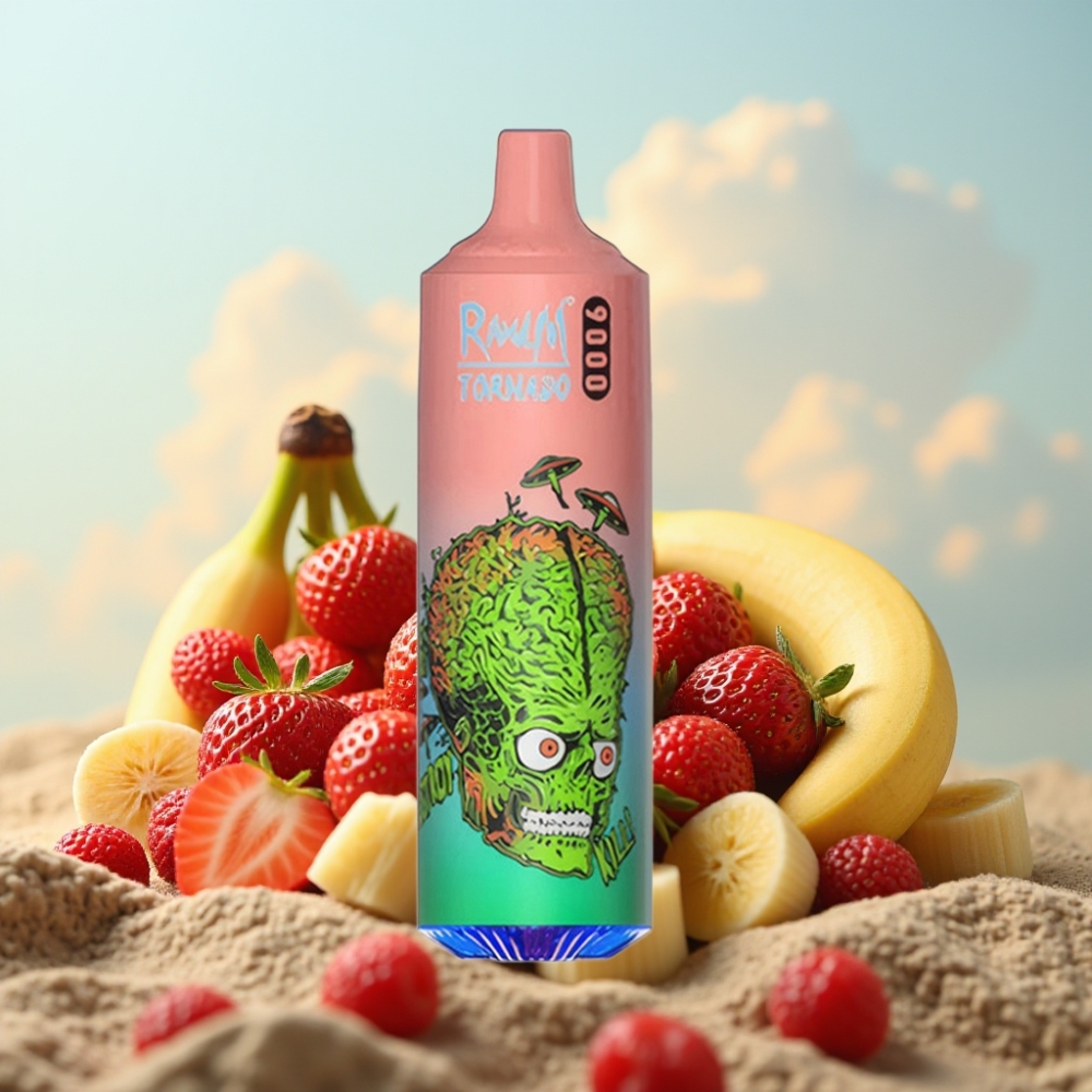 RandM Tornado 9000 Puffs Dispozabilna Vape Jagoda Banana, 850 mAh, 18 mL, Mesh Coil